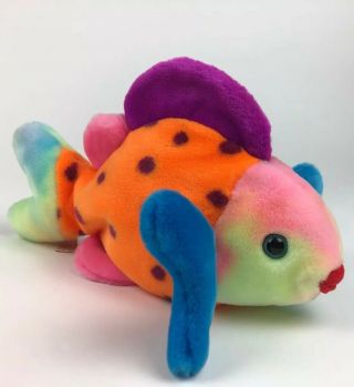 Ty Beanie Buddies - (lips) Tie Dye Neon Rainbow Fish W/aqua Blue Eyes.  (13”x9”)