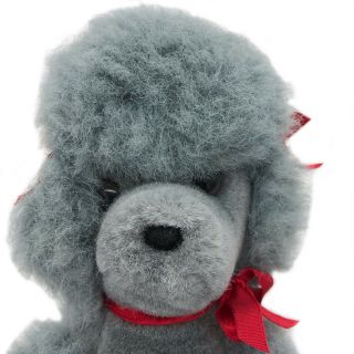 Vintage Grey Poodle Puppy Dog Plush Stuffed Animal Red Ribbons Jerry Pets