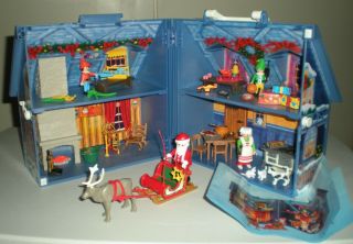 2005 Playmobil My Take Along Christmas Holiday House Santa Workshop Complete A,