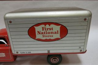 Vintage 1950 ' s Marx Lumar Pressed Steel First National Stores Delivery Truck Box 3