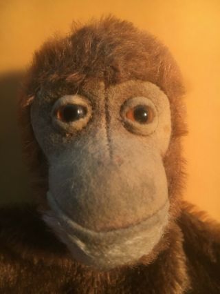 Vintage Steiff Mohair Monkey Hand Puppet " Jocko " 1950s 1960s With Ear Button