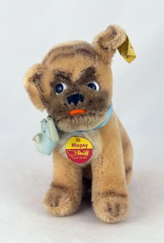 Vintage Steiff Mopsy Bulldog W/ Tags And Silver Button In Ear Mohair Dog
