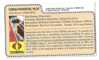 1985 Cobra Lampreys V.  1 Uncut File Card 2 Peach Filecard Gi Joe Jtc
