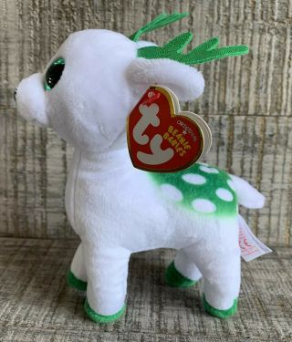 TY Beanie Baby - PEPPERMINT the Green & White Reindeer - MWMTs Stuffed Animal 2