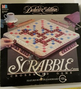 Scrabble 1989 Deluxe Edition Turntable Rotating Board Game 99 Tiles Only B