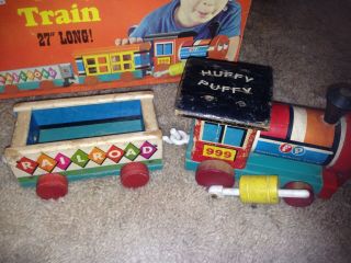 1963 Vintage Fisher Price 999 HUFFY PUFFY 4 pc Wooden Train Box 2
