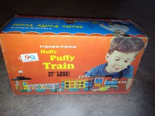 1963 Vintage Fisher Price 999 HUFFY PUFFY 4 pc Wooden Train Box 3