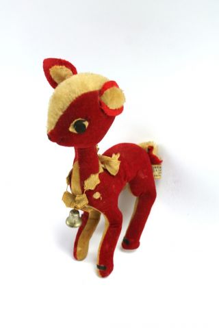 Vintage Dream Pets Red Reindeer Deer & Bell Plush Velvet Toy Dakin Japan