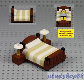 Lego - Queen King Bed W/ Nightstands - Minifig Bedroom Home Furniture Town