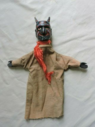 Antique 1900 - 1920 ' s Carved Wood DEVIL Hand Puppet Kasper Punch & Judy,  German 2