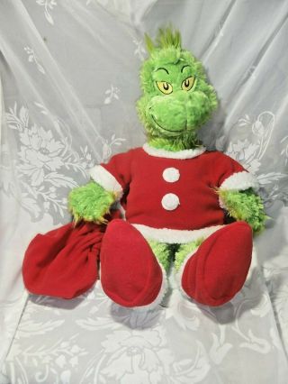 21 " Green Plush Grinch Build - A - Bear Toy In Santa Shirt/boots/bag Light - Up Heart