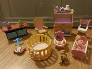 Loving Family Dollhouse Furniture Baby Girl Cradle High Chair Changing Table Toy