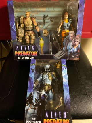 Neca Alien Vs Predator Arcade Dutch & Linn 7” Action Figures 2 - Pack Mad Predator