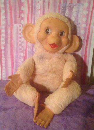 Rare Vintage Rushton Stuffed Plush Pink Rubber Face Monkey Animal 16 " 1950 