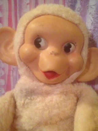 Rare Vintage Rushton Stuffed Plush Pink Rubber Face Monkey animal 16 