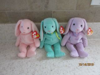 3 Ty Beanie Babies Easter Bunny Rabbits Hippity Hoppity Floppity - 1996,  Retired