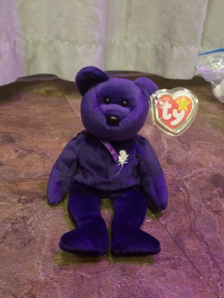 Princess Diana Rare “no Space” 1st Edition Purple Bear 1997 Ty Beanie Baby