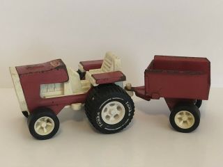 Vintage Tonka Tractor And Cart Red/white Pressed Steel