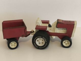 Vintage Tonka Tractor And Cart Red/White Pressed Steel 2