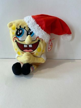 Ty Beanie Babies Spongebob Squarepants Jolly Elf Nwt 2004 Nickelodeon Santa Hat