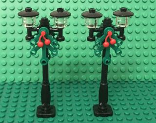 Lego 2 City Mini Figures Street Christmas Lamp / Light Post With Black Support