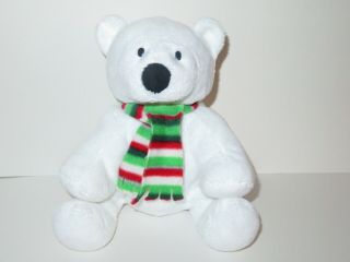 Ty Pluffies Alps 2010 Polar Bear White Red Green Scarf Plush Stuffed Beaded 10 "