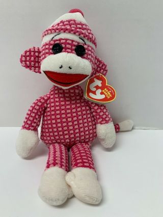 Ty Socks The Pink Quilted Sock Monkey Beanie Baby W/mint Tags