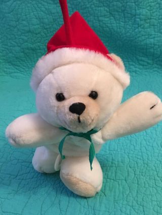 Vintage 1986 Dakin Musical Crib Pull Plush Christmas Bear “Santa Claus Is.  ” 2