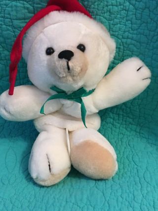 Vintage 1986 Dakin Musical Crib Pull Plush Christmas Bear “Santa Claus Is.  ” 3