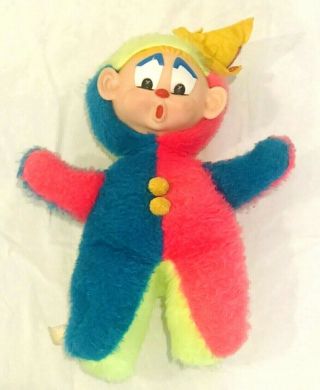 Rushton Rubber Face Clown Doll Plush Multi Colored Stuffed Circus Rare