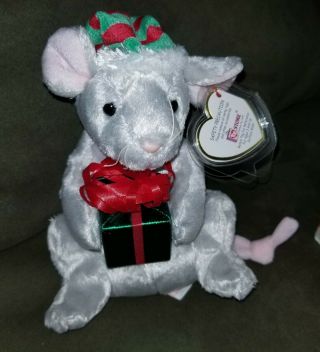 Ty Beanie Baby " Tiny Tim " Christmas Mouse With Present