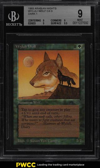 1993 Magic The Gathering Mtg Arabian Nights Wyluli Wolf Dark 1 C4 G Bgs 9 (pwcc)