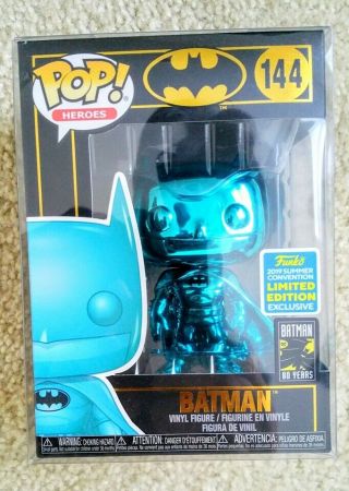 Batman Teal Chrome 144 Funko Pop Shared Sdcc 2019 Convention Exclusive Protector