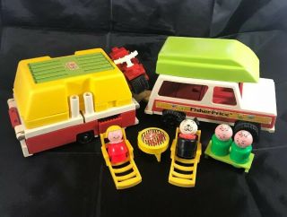 Vintage Fisher Price Little People Car & Pop - Up Camper 992 W/ Accessaries