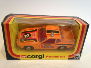 Vintage Corgi Toys 303 Porsche 924 Orange Racing Livery Diecast Rally Car 1979