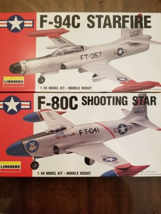 1991 Lindberg 1/48 Lockheed F - 94c Starfire & F - 80c Shooting Star Inside.
