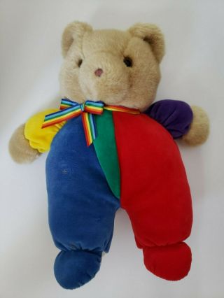 Vintage Eden Teddy Bear Primary Colors 12 " Plush Rainbow Velour Stuffed Toy