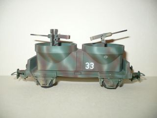 Ww2 Wehrmacht - Ho Camouflaged Flat Car Carrying Two Flak Guns - Märklin