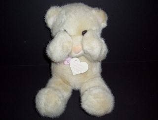 1993 Dakin Peek A Boo Bear Pink Heart Nose Gingham Bow Magnet Paws Plush Toy
