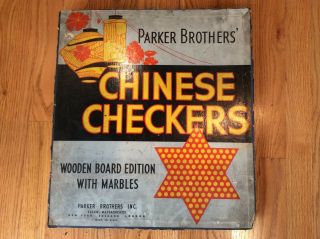 Vintage Parker Brothers Chinese Checkers Wooden Game Board W/ Marbles & Instruct