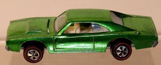 Dte 1969 Hot Wheels Redline 6268 Metallic Lime Custom Dodge Charger W/white Int
