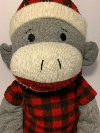 38” Dandee Sock Monkey Plush Large Giant Oversize Stuffed Animal Red plaid shirt 2