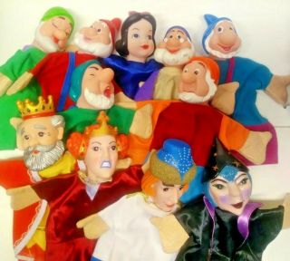 Yick Wah Show Time Theatre Snow White - Set Of 11 Large Hand Puppet Fairy Tale
