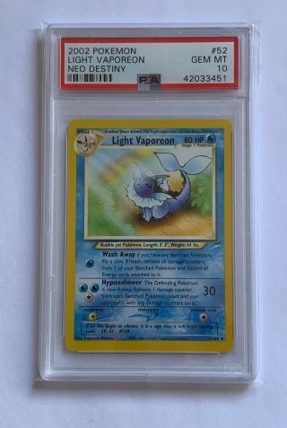Psa 10 Gem Light Vaporeon 52/105 Neo Destiny Uncommon Pokemon Card