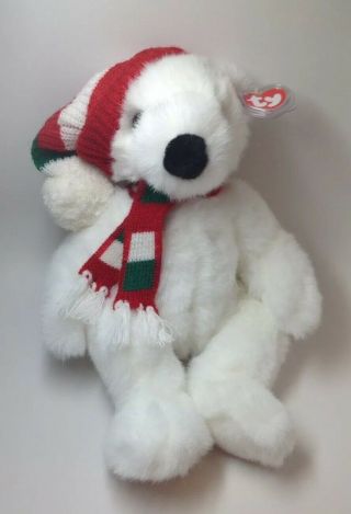 Ty Beanie Buddy White 1997 Holiday Bear Style 5700 Christmas Plush 14 " Mwmt