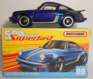 Matchbox Superfast 80 Porsche 911 Turbo Blue With Rubber Tires 2019 Loose