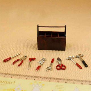 1/12 Dollhouse Miniature Wooden Box With Metal Diy Tool Set Kit Toy