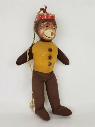 Vtg Plush Monkey,  Bell Hop,  Organ Grinder 13 " Doll Antique Toy