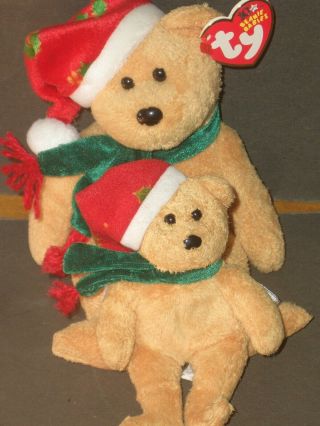 Two Ty Beanie Baby Christmas Bears - 2003 Holidayteddy (6 "),  Jingle Beanie (4 ")