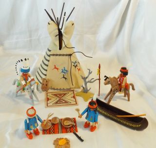 Playmobil Vintage Western Indian Village / Camp 3733,  Canoe,  Teepee,  Incomplete